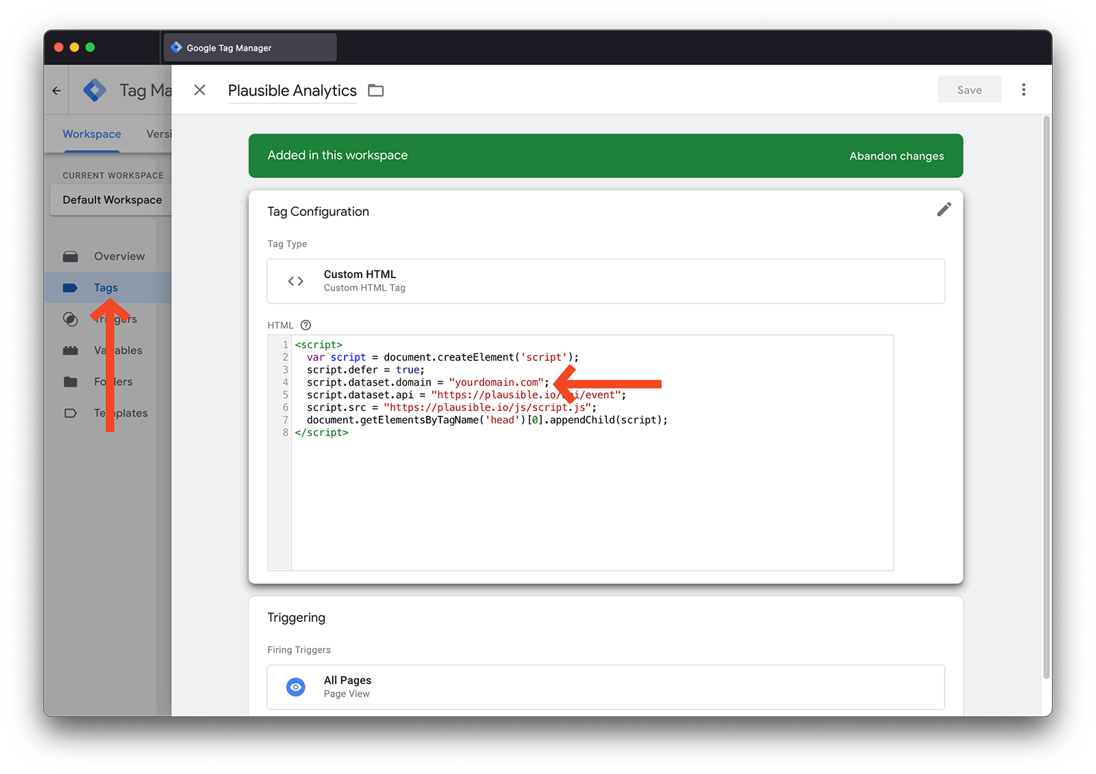 GTM container change domain