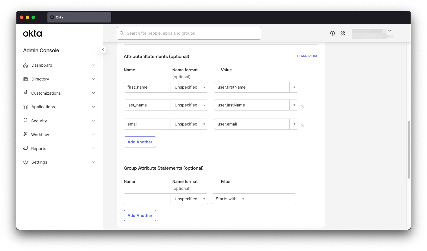 Okta attribute statements