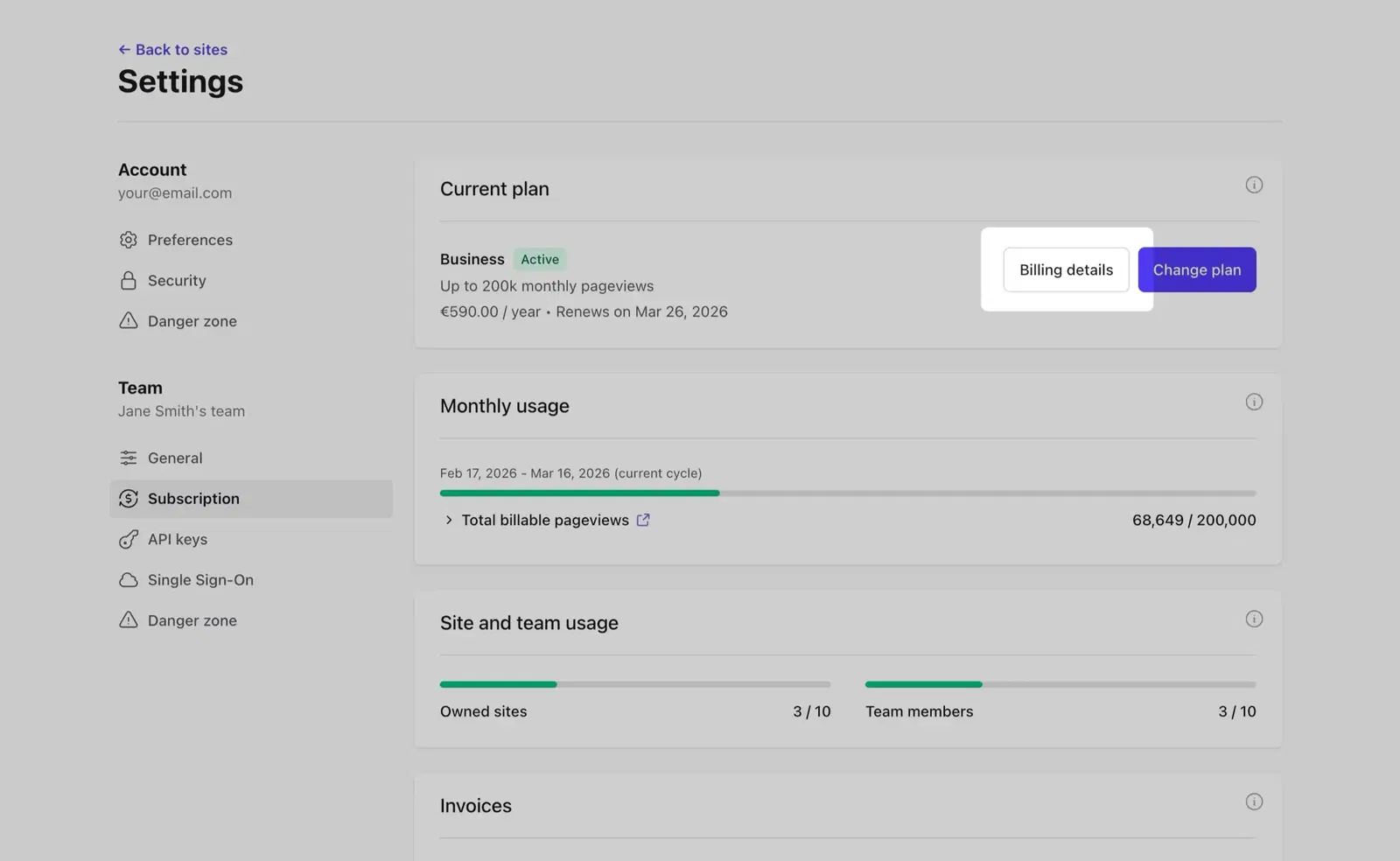 Update Plausible billing information